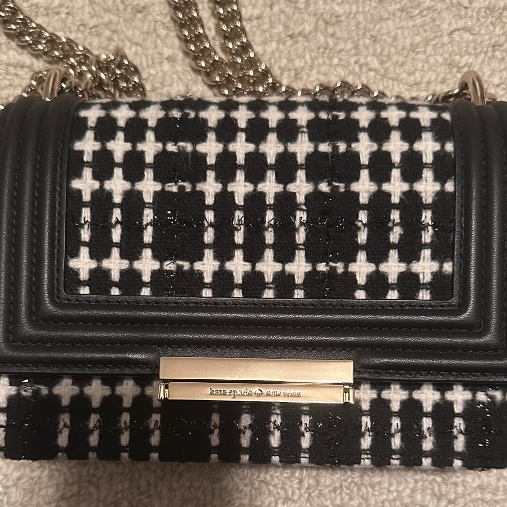 Kate Spade Black and White Houndstooth Crossbody Bag